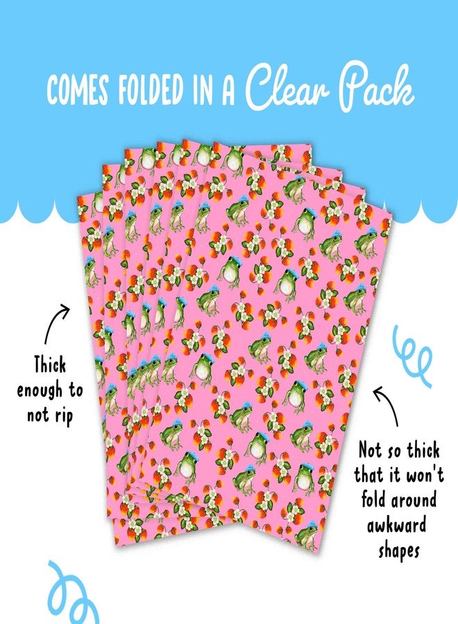 CENTRAL 23 - Pink Wrapping Paper - 6 Birthday Gift Wrap Sheets - For Women Girls Female - Frogs and Strawberries - Recyclable - Image 4